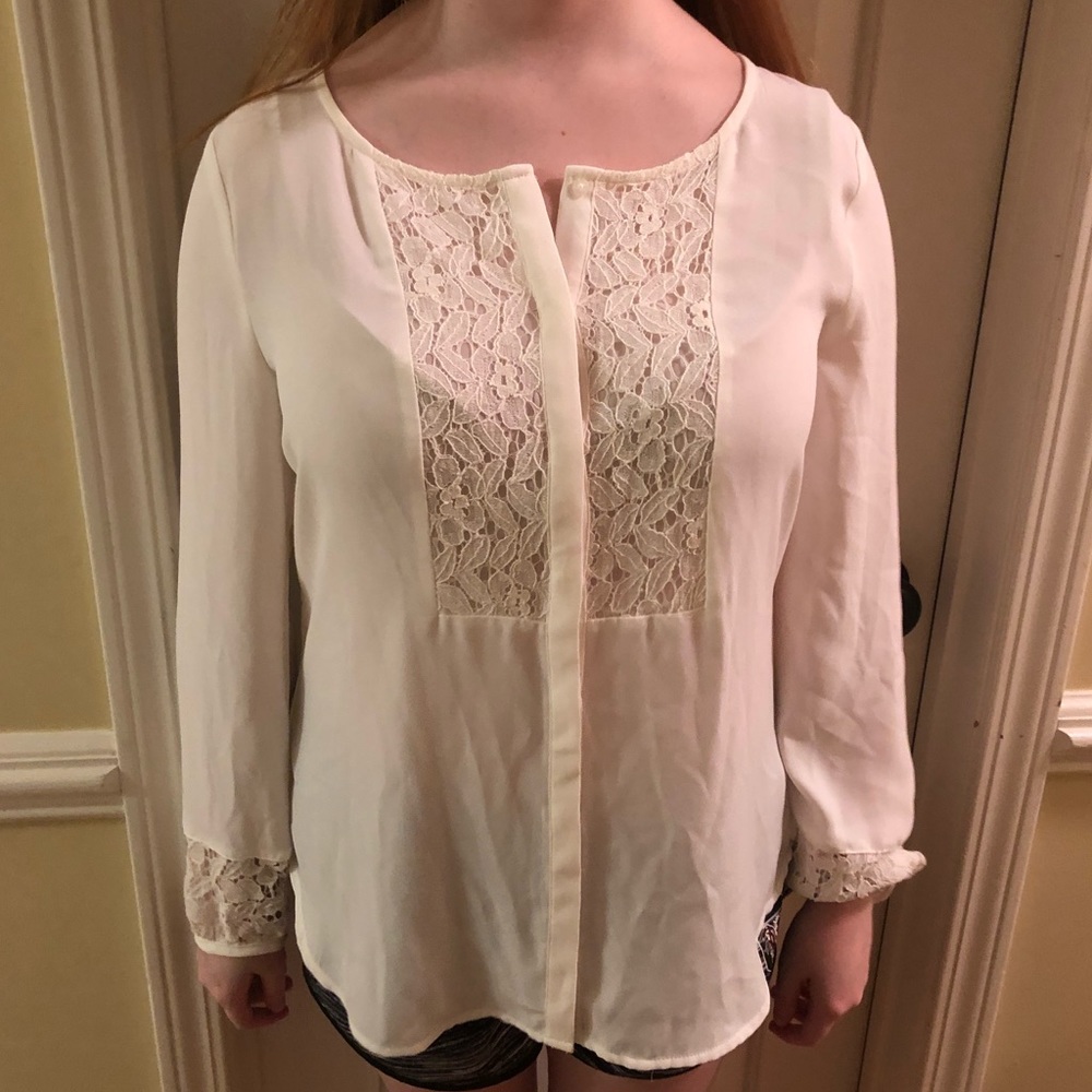 White Lace Blouse w/ Hidden Buttons